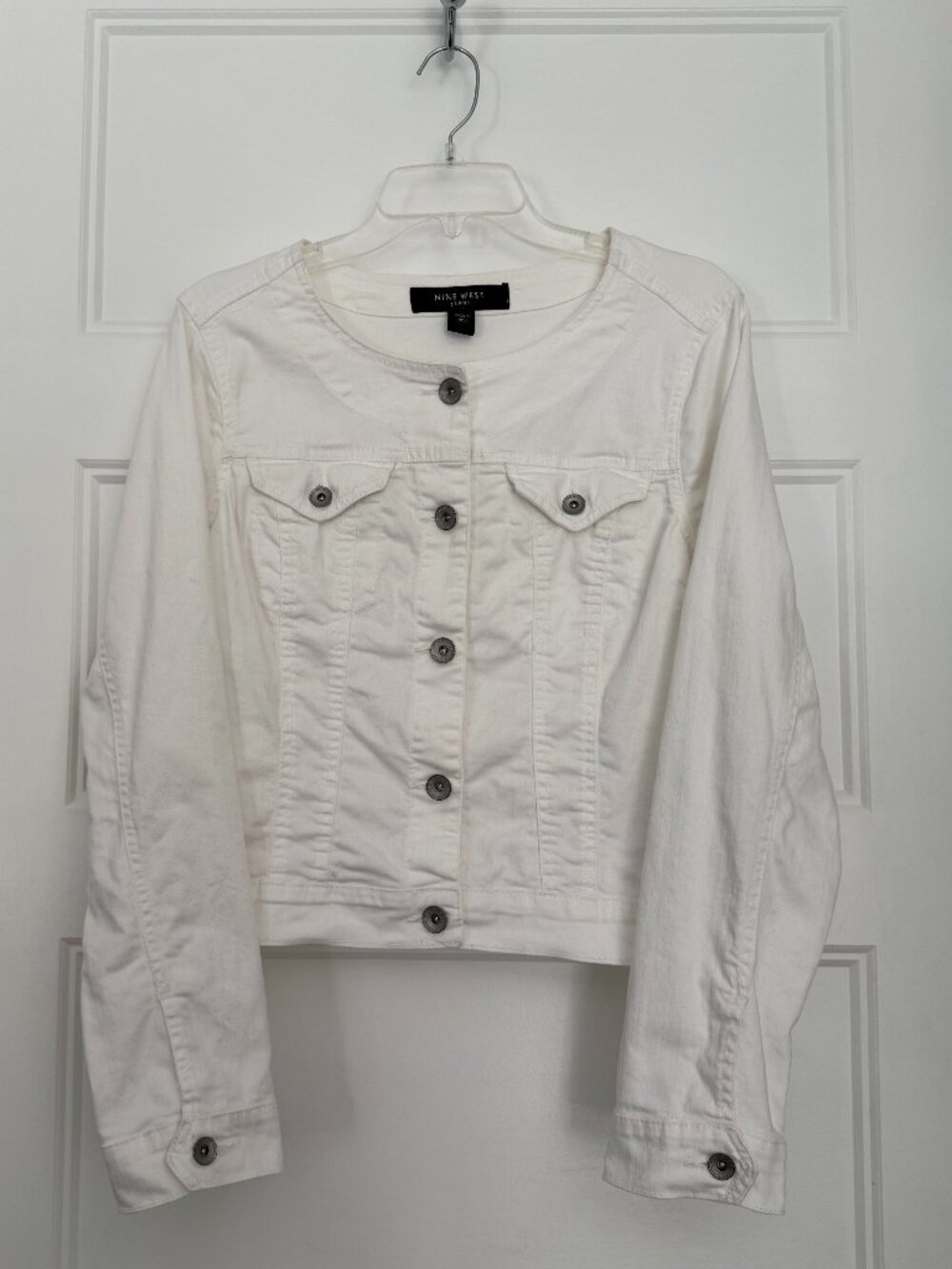 Nine West Jeans - White Denim Collarless Cropped Jacket - Size M